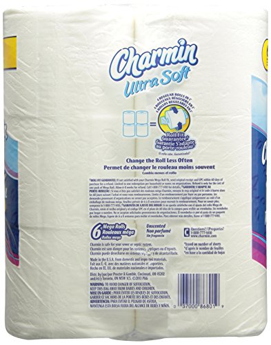 Image of Charmin Ultra Soft Toilet Paper 6 Mega Rolls = 24 Regular Rolls