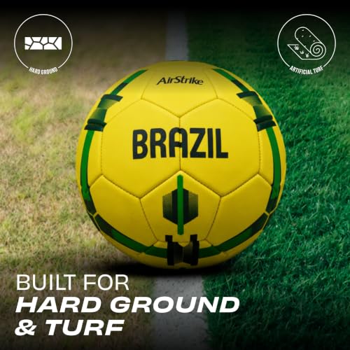 Image of Nivia Airstrike Football (Brazil) Training Ball, 32 Panels, Butyl Bladder, Made for Beginners, to Play On Both Natural and Artificial Grass (Yellow /Green, Size-5)