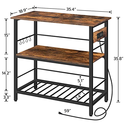 HOOBRO-Kitchen-Island-with-Storage-Kitchen-Island-Table-with-Power-Outlet-354-L-3-Tier-Coffee-Station-and-Microwave-Stand-for-Home-Kitchen-and-Dining-Room-Rustic-Brown-and-Black-BF021ZD01 HOOBRO Kitchen Island with Storage Kitchen Island Table with Power Outlet 354 L 3 Tier Coffee Station and Microwave Stand for Home Kitchen and Dining Room Rustic Brown and Black BF021ZD01
