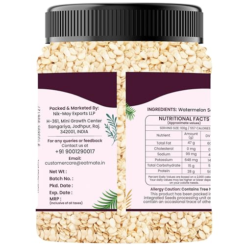 Image of Eatmate Raw Watermelon Seeds 1 Kg | Protein-Rich Superfood | Non-GMO Tarbuj Beej | Gluten-Free Magaj Seeds for Eating, Snacking, Baking, Salads and Trail Mix | Nutrient-Dense Antioxidant Source