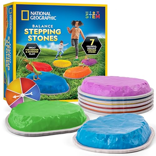 National Geographic Stepping Stones for Kids – 7 Durable, Non-Slip Stones Encourage Toddler Balance & Motor Skills, Indoor & Outdoor Toys, Balance Stones, Obstacle Course