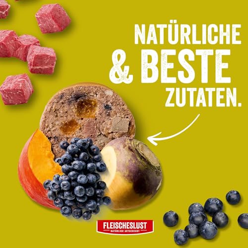 Fleischeslust Hundewurst | Ziege & Lamm mit Steckrübe, Kürbis & Heidelbeere | Futterbox (6x800g) | Nassfutter | schnittfest | getreidefrei | Alleinfuttermittel für ausgewachsene Hunde