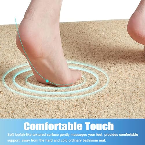 Miniatura 3 de Amomydog Alfombrilla Para Ducha, Alfombra Ducha Esquina Antideslizante De Lufa Suave, Antimoho Antibacteriano Pvc Alfombra Baño, Drenaje Rápido Esterilla Tapete Ducha 60 X 60cm Beige