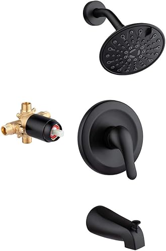 JAKARDA Kit de molduras para bañera y ducha con cabezal de ducha de 6 pulverizadores, juego de grifo de ducha cUPC incluye (negro mate)