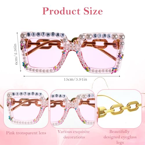 Birthday Glasses for Women,Oversized Square Birthday Sunglasses for Women Accessories for Birth Day Party Favors(Pink)2