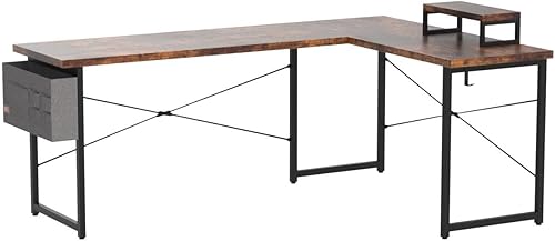 Miniatura 4 de ODK L Shaped Desk, 66" Computer Corner Desk, Gaming Desk, Home Office Writing Desk with Monitor Shelf, Space-Saving Workstation Desk, Modern Simple