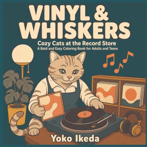 Vinyl & Whiskers: Cozy Cats at the Record Store - A Bold and Easy Coloring Book for Adults and Teens image 2