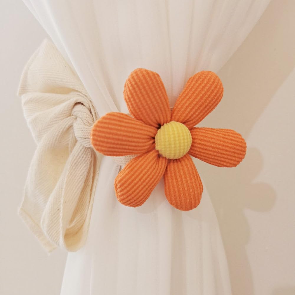 Alzapaños de cortina con flores OUdini paquete de 2 lazos naranjas para habitación de niña