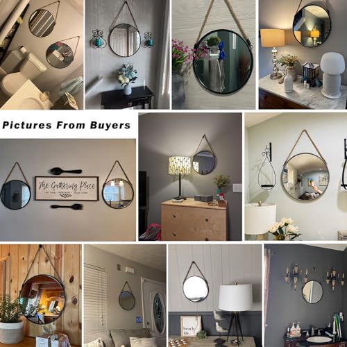 Pozino Round Hanging Mirror With Rope, Farmhouse Wall Mirror, Black Frame Circle Mirror, 20 Inch Wall Mounted Mirror For Bathroom Bedroom Living Room Entryway Home Decor thumb #7