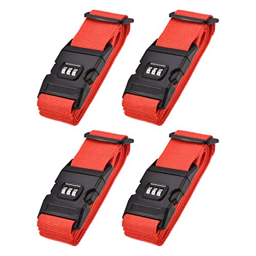 Sangle de bagage robuste en polypropylène rouge avec boucle de verrouillage à code | Lot de 4