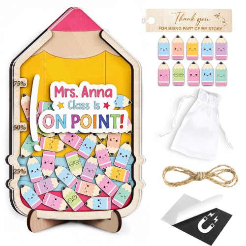 Image of Personalized Pencil Magnetic Reward Jar, Class Reward Jar for Teacher | Custom Wooden Positive Behavior System with Pencil Tokens, Reward Chart for Kids Behavior, Back to School Gift