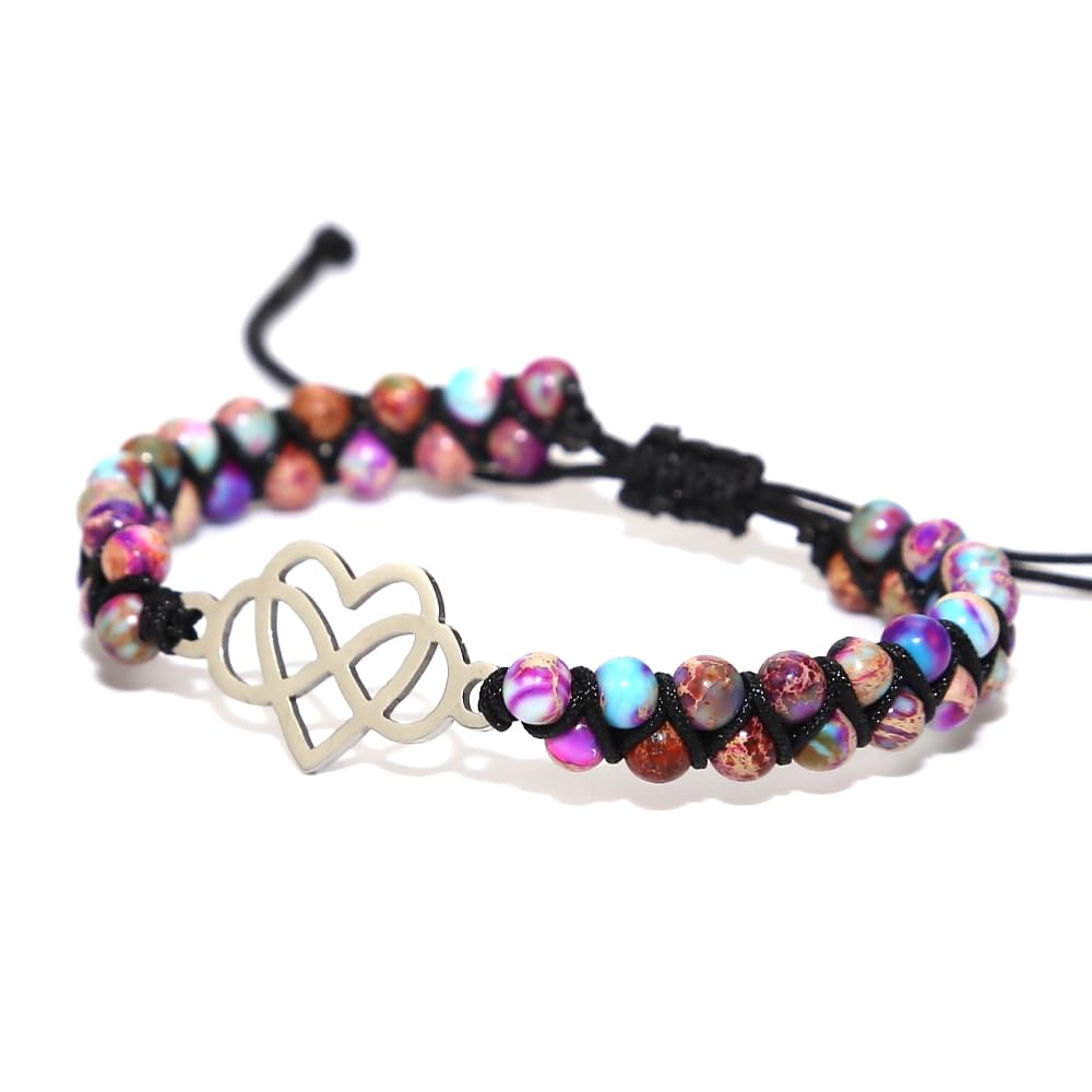 Women Boho Wrap Bracelet,Handmade Natural Stone Crystal Emperor Beads Heart Bracelet, Fashion Bohemian Jewelry Gift for Women