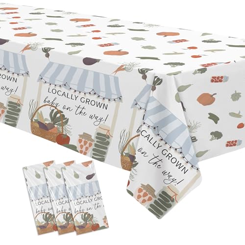 Image of Locally Grown Baby Shower Decorations Tablecloth, 3 Pack, 86in x 55in | Disposable, Farmer Market Vegetable Theme, Locally Grown Theme, Party Table Cover Supplies