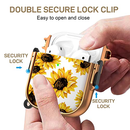 Image of Maxjoy for AirPods Case with Lock, Flower AirPod Case Lock Hard Protective Cute AirPods 2 Cover for Women Men with Keychain for AirPod 2nd 1st Generation Cover 2&1, Sunflower