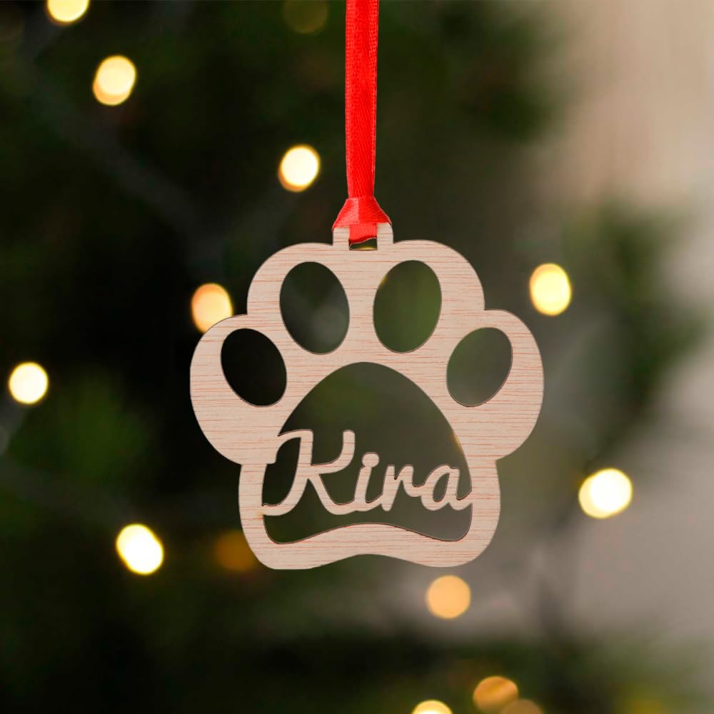 Adornos de Navidad Personalizados Para Mascotas - Diseño en Madera - Forma de Huella Gato o Perro - Ornamento navidad - Decoracion Navidad - Cuerda Incluida