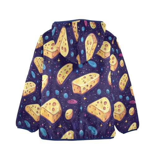 Cheese Blocks in Space Pattern Toddler Fleece Jacket Girl Boys Hooded Fleece Jacket Coat Warm Outwear Zip-up 3-10T2
