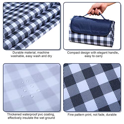 Classic Gingham Picnic & Outdoor Blanket -57\"x79\"| Picnic Mat |Beach Blanket | Foldable Sandproof & Waterproof Camping Travel Blanket |Portable Handy Mat | Picnic Pack Tote -Blue