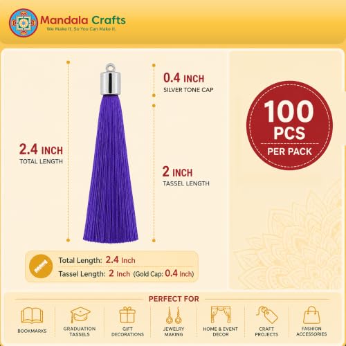 Image of Mandala Crafts Small Silver Tone Cap Purple Bookmark Tassels with Loops