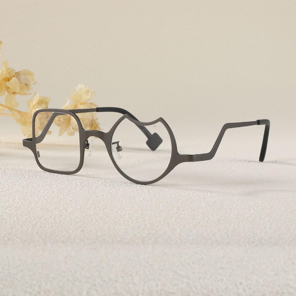 Quadrat Runden Lesebrille Titan, Asymmetrischer Farbe Rahmen Schlank Lesen Gläser, Lesebrillen Titan Ultraklare Sicht Männer Frauen, Lesehilfe für Herren & Damen