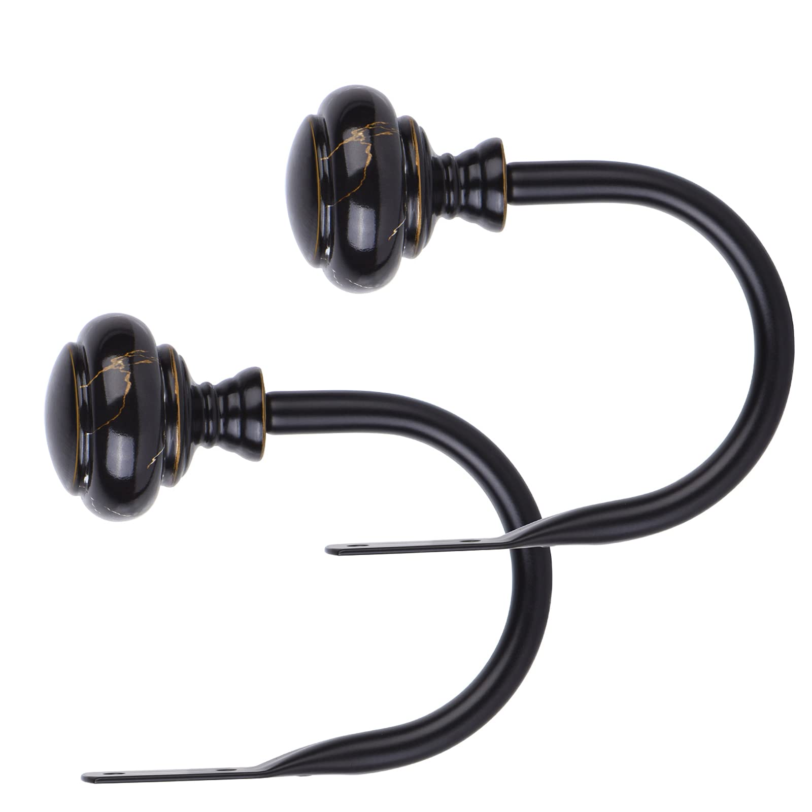 KAMANINA Decorative Curtain Drapery Holdbacks, Window Curtain Holdbacks, Marbled Finials, Black(1 Pair/2 Pack, Small)