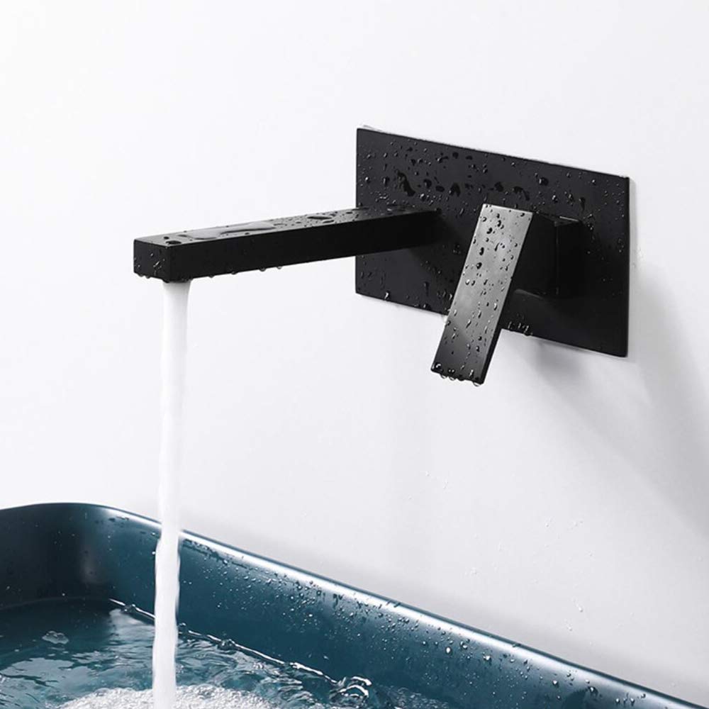 Mitigeur Mural Lavabo Avec Cascade Bec Extra-large - Robinet Encastré Une Poignée Pour Salle De Bain Et Baignoire (Noir)