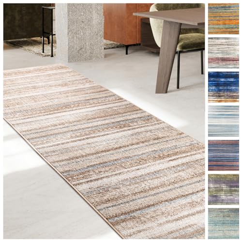 KARAT Teppich Läufer für Küche, Flur & Wohnraum Küchenläufer - Rutschfester Moderner Flurteppich für Wohnzimmer & Schlafzimmer Meterware nach Maß, Beige, 80 x 150 cm (Amalfi)