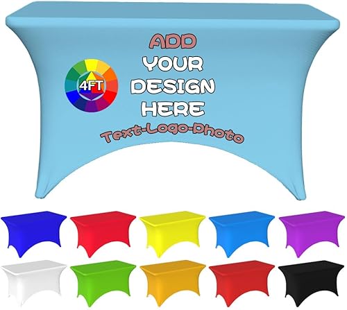 Miniatura 77 de Mantel personalizado con logotipo, texto/foto, mantel de elastano personalizado, rectangular, ajustable, para eventos, elástico, protector de mesa