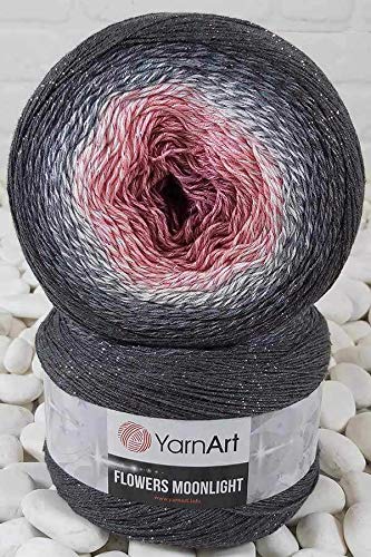 Image of YarnArt Flowers Moonlight Glitter Cotton Yarn, Soft, Rainbow Crochet, Metallic Lurex handknit Shiny, Silvery Cake, Multicolor Cotton, 1 Skein Weight 9.17oz Lenght 393.7 inches, 1 Fine Yarn (3279)