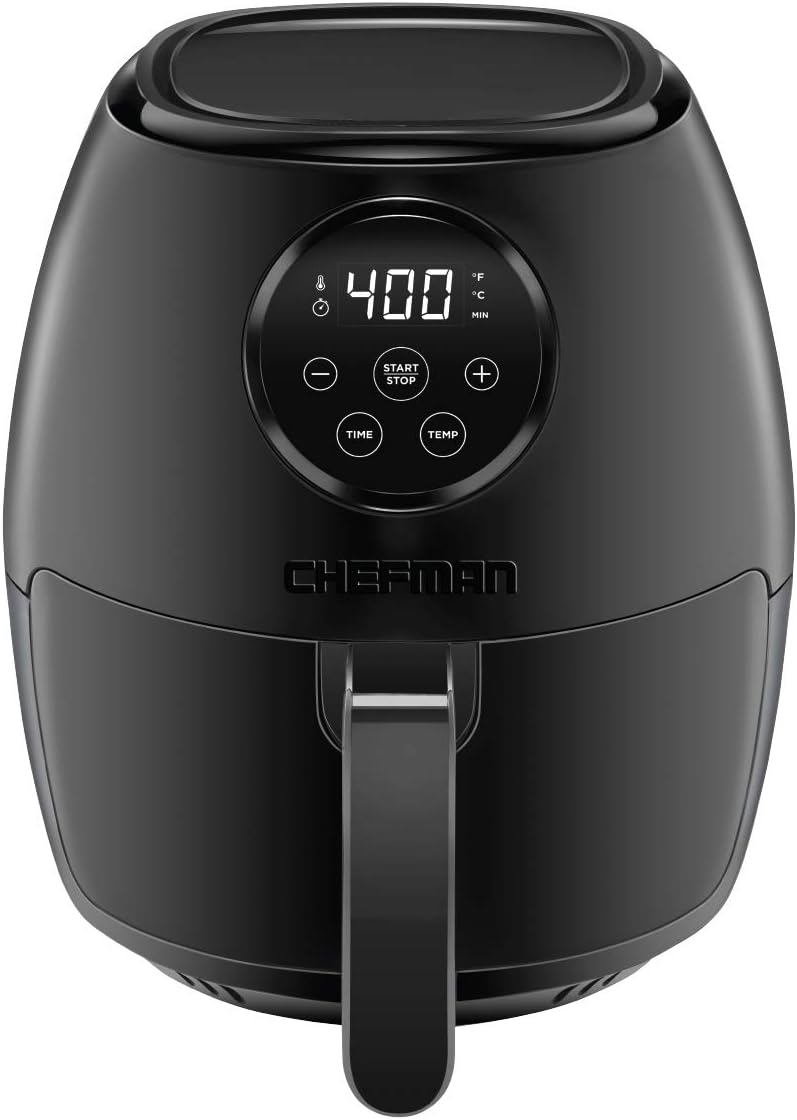 Small Air Fryer Healthy Cooking, 3.6 Qt, User Friendly, Nonstick, Digital Touch Screen, Dishwasher Safe Basket, w/ 60 Minute Timer & Auto Shutoff, Matte Black, Cookbook Included