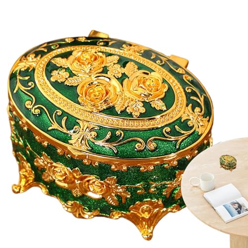 Caja de metal retro para baratijas genérica, caja de joyería europea - caja de metal de flor de rosa,soporte de caja de almacenamiento ovalado retro para broches, pendientes, pulseras, anillos