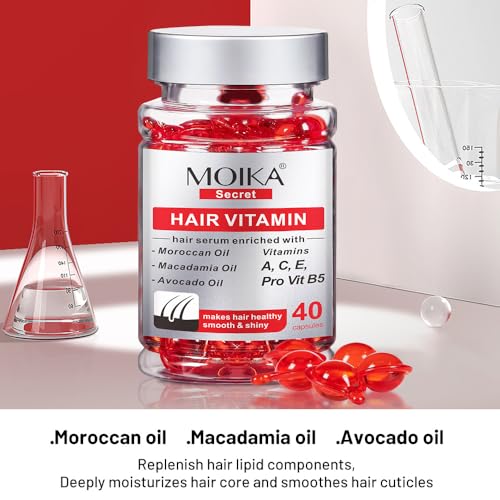 Image of Hair Vitamin Capsules, 40 Count, with Moroccan, Macadamia, Avocado Oils, Vitamins A, C, E, Pro VIT B5