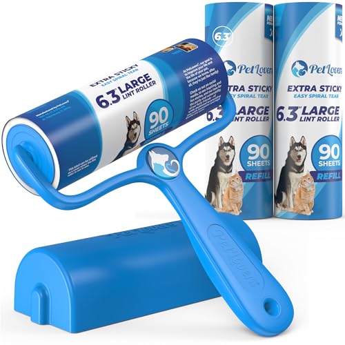 PetLovers 6.3' Large Lint Roller for Pet Hair Extra Sticky 270 Sheets, Ideal for Pet Hair Removal...