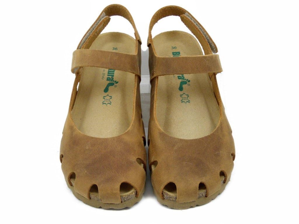 BioNatura Sabot Donna in Pelle Beige Albicocca con Cinturino - Zeppa 3,5 cm