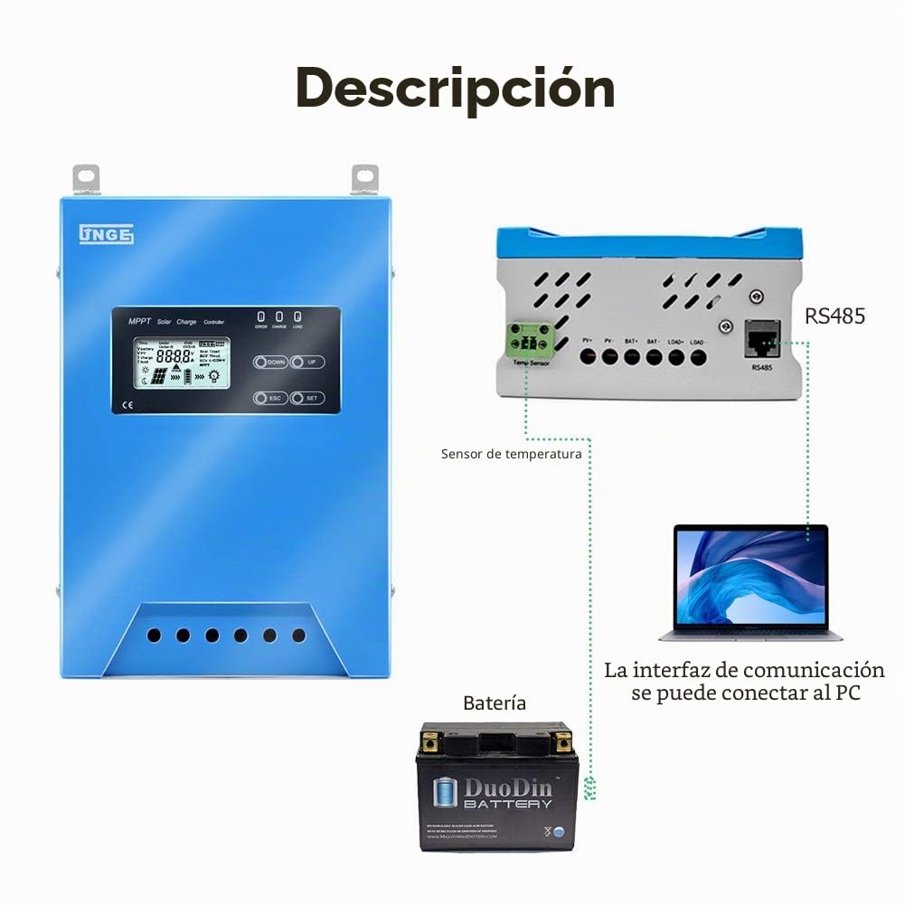 SolaMr MPPT 60A Controlador de Carga Solar 12V/24V/48V Buck Regulador de Batería del Panel Solar con Pantalla LCD Sensor de Temperatura Interfaz RS485 - 60A