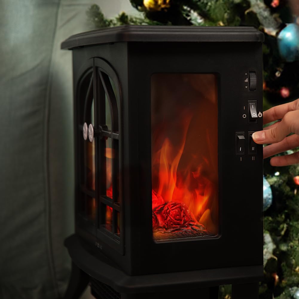 Cecotec Cheminée Électrique sur Pied ReadyWarm 2000 Flames. 2000 W, 2 Niveaux de Puissance, Thermostat Réglable et Contrôle Indépendant des Flammes, Zone de Couverture 25 m2