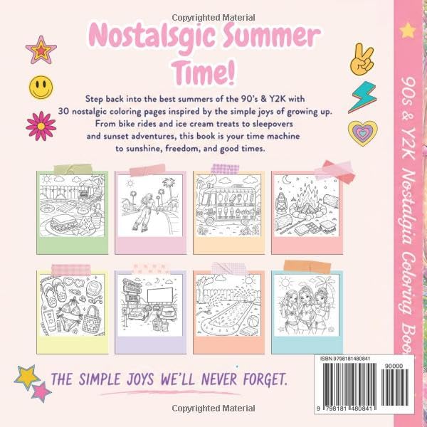 90s & Y2K Nostalgia Coloring Book: Summer Memories for Millennials | Pool Days, Rollerblades, Sleepovers, Snow Cones & Backyard Adventures image 3