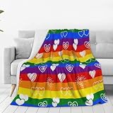 YYFD Heart Blanket Rainbow LGBT Throw Blanket Flannel Rainbow Blankets Pride Month Gifts for All-Season Home Bed Couch 60'X50'