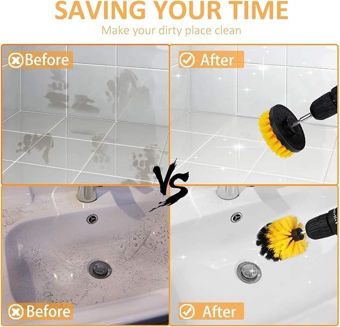 Image of 4 Pcs Power Drill Scrubber Brush Kit - All Purpose Cleaning Brushes & Pads for Bathroom, Grout, Kitchen, Tub, Tile, Pool, Car, Shower, Floor & Corners - Drill Machine Not Included