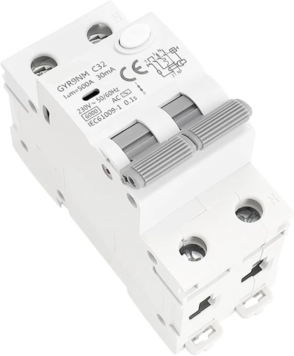 GYR9NM AC Type 2P 4P Magnetic Circuit Breaker with Over Current and Leakage Protection Din Rail 10A 16A 25A 32A 40A 1Pcs(Color:2P 32A,Size:300mA)