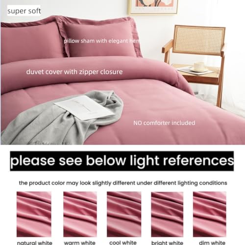 Mohap Duvet Cover 2 Pieces Set Soft Brushed Microfiber Comforter Cover with 1 Matching Sham Twin Vintage Pink
