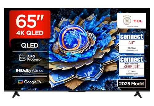 TCL 65T69C 65 Zoll QLED, Direct LED TV, 4K HDR TV, Smart Google TV (Dolby Vision & Atmos, Motion Clarity, Kompatibel mit Google Assistant & Alexa)