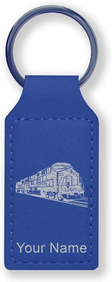 LaserGram Rectangle Keychain, Freight Train, Personalized Engraving Included (Dark Blue)