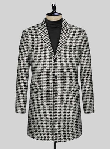 VENNYNG Houndstooth Autumn Long Dress Coat for Men Peaked Lapel Single Breasted Plaid Overcoat Business Casual Wear3