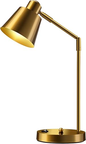 Miniatura 1 de Lámpara de escritorio LED con puertos de carga USB duales, lámpara 100% metálica, brazos giratorios de 270, luz blanca suave (3000 K), lámpara de