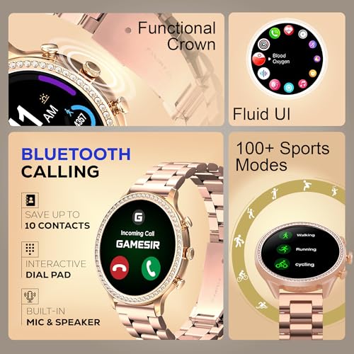 Image of GameSir GenDiva Smartwatch for Women with Bluetooth Calling, 1.69 inch AMOLED Display, 100+ Sports Modes, Health & Sleep Monitor, Voice Assistant, IP68 Waterproof, Long Battery Life, (Rosegold)