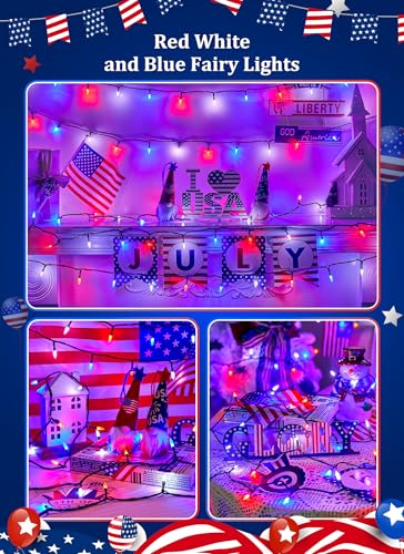 Image of Minetom Red White Blue LED Lights - 100 Count 4th July Decoration Connectable Patriotic Mini String Lights Waterproof for Indoor Outdoor Xmas Holiday Party Patio Independence Day Decoration