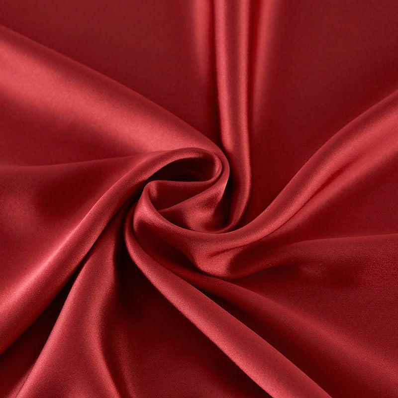 Maxfeel 100% Pure Mulberry Silk Charmuse Solid Dyed Fabric Multicolor for Bedding Dress Sold by Half a Yard or by The Yard (#Wine Red)