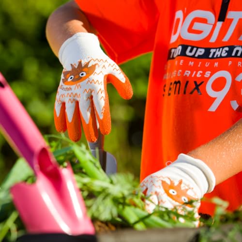 ROSTAING Guantes de jardinería para niños GASTON - Un par de guantes de jardinería y bricolaje - Para las manos pequeñas y delicadas y la seguridad de sus hijos, Naranja - imagen 5