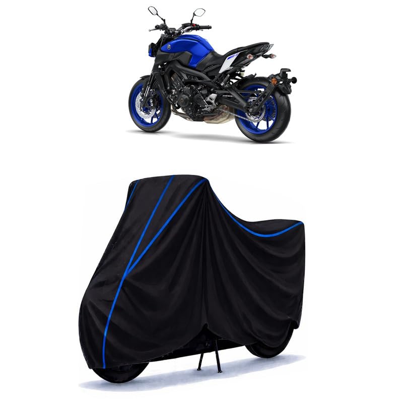 Image of MT 1.5 Bike Cover Water Resistant Universal Motorcycle Rain | Heavy Duty UV Protection, Dust, Scratch Indoor Outdoor All Weather with Black Blue Piping Elastic