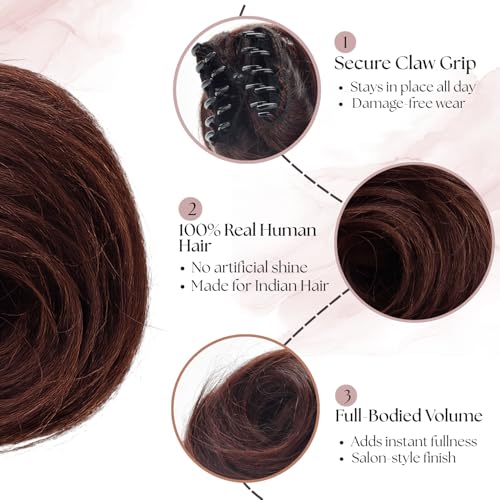 Image of Hair Bun for Women-100% Natural Real Human Hair Extension | Clutcher Hair bun for Women and Hairs Volumizer Easy-To-Wear Hair's Clutcher for Women-Trendy Look (Brown)